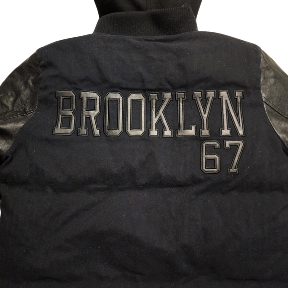 BROOKLYN 67 New York Nets Duck down filled Varsity Jacket Detachable Hood Mens L - Picture 16 of 16